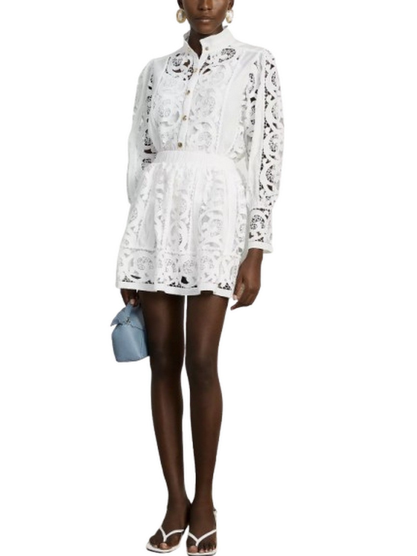 Cut-Out Lace-Embroidered Blouse and Skirt Set - Suits & Sets