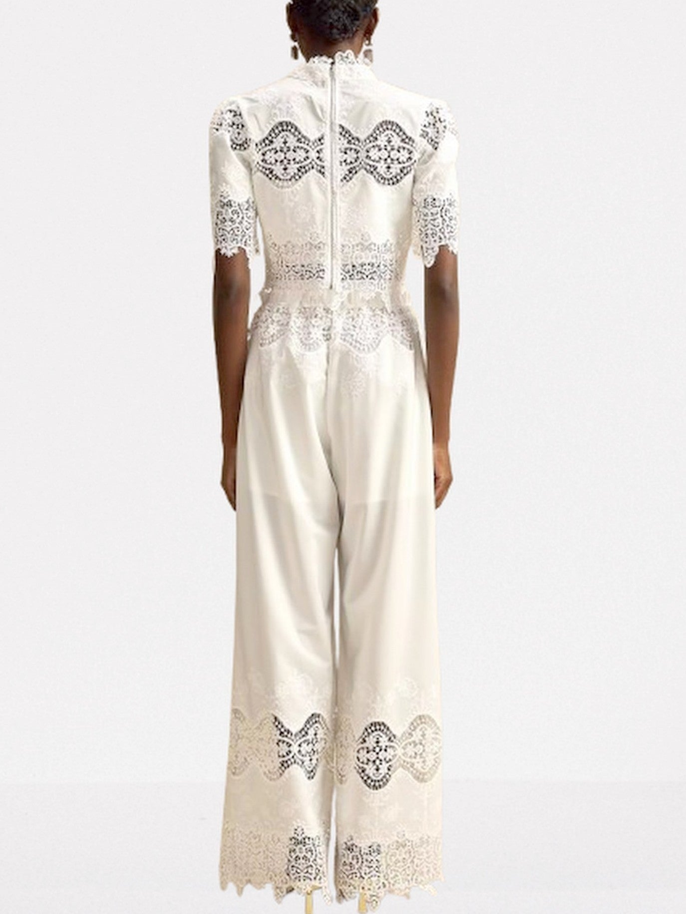 Cut-Out Lace Trim Crop Top and Pant Set - Suits & Sets