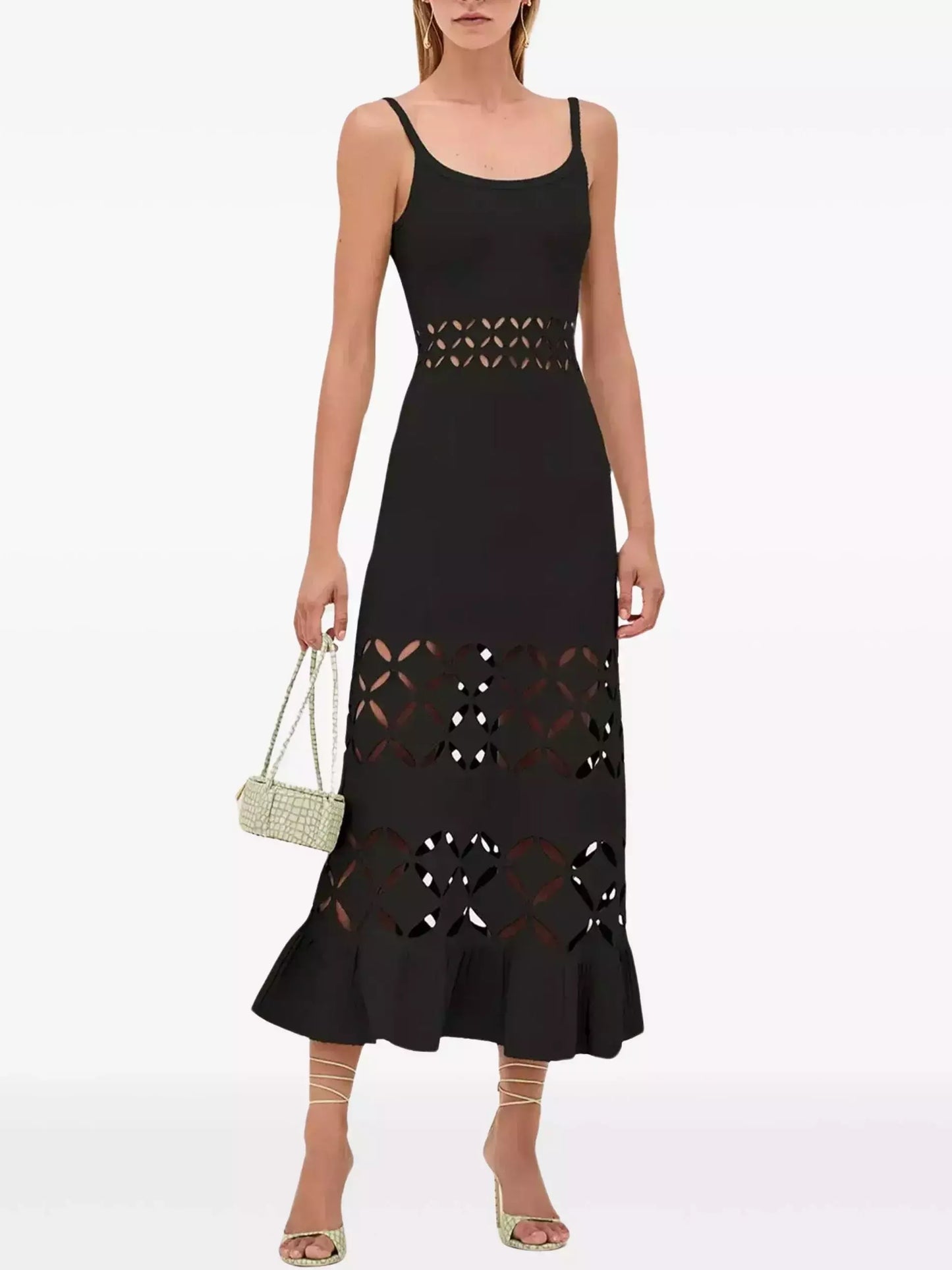 Cut-Out Long Knit Dress in Black - Dresses