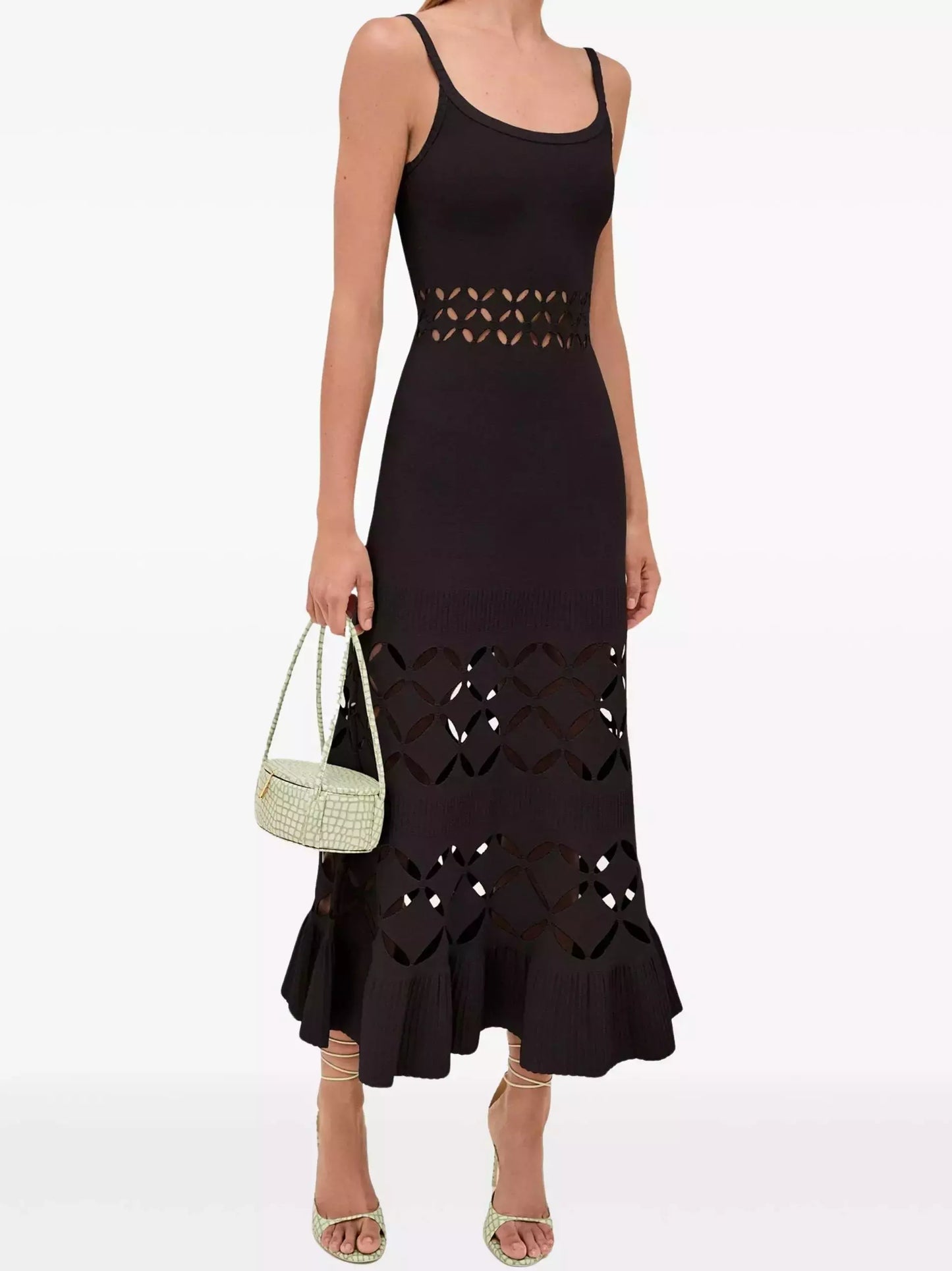 Cut-Out Long Knit Dress in Black - Dresses