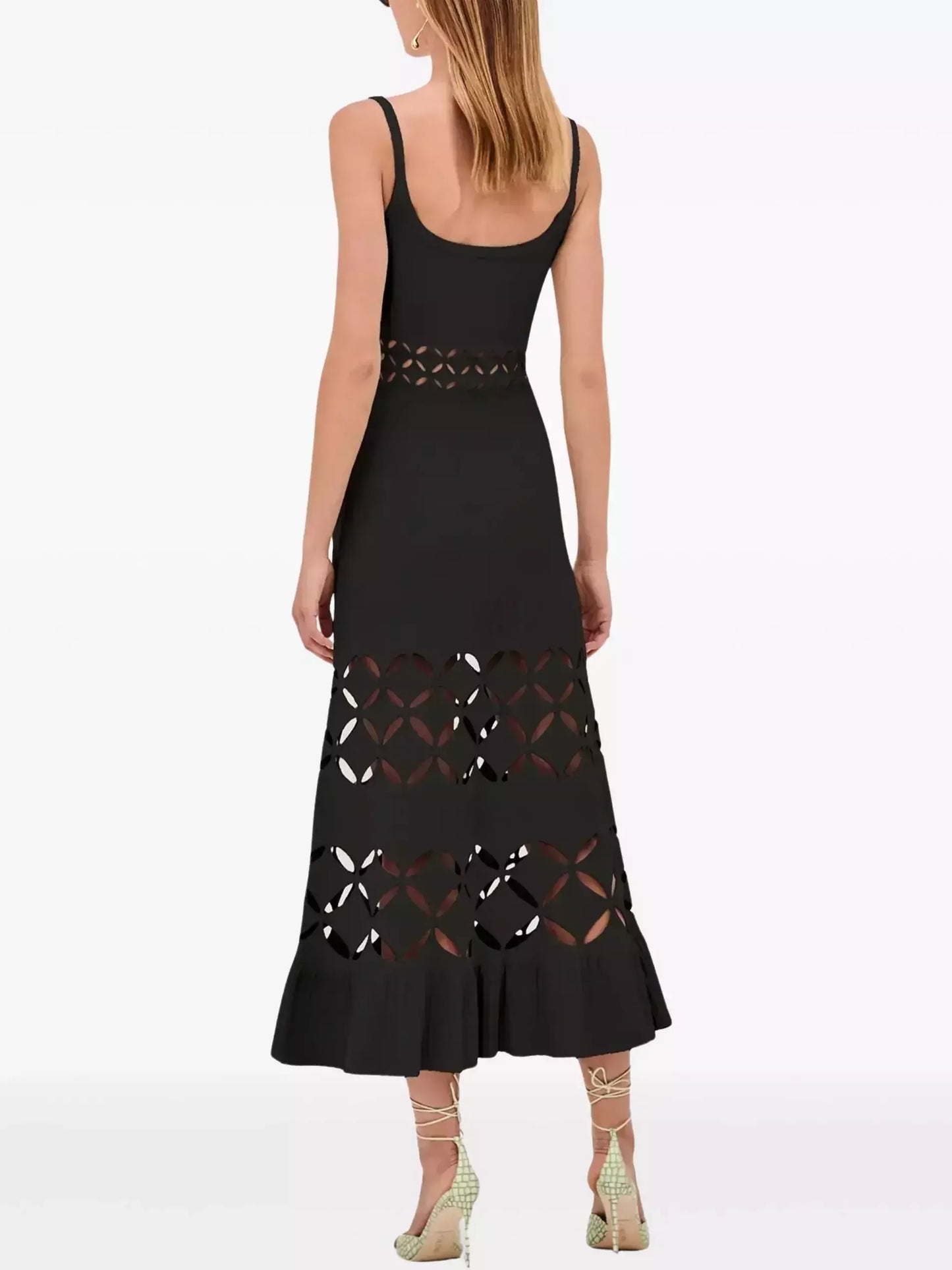 Cut-Out Long Knit Dress in Black - Dresses