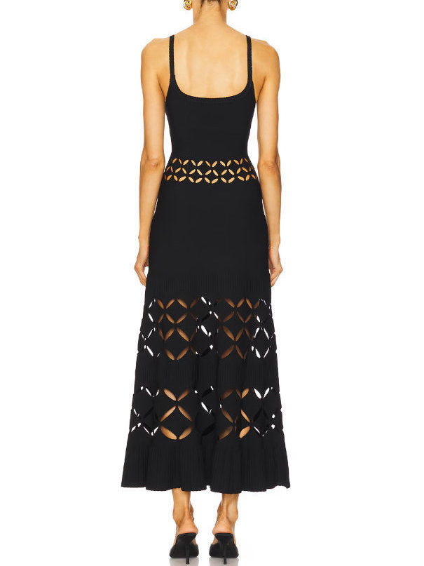 Cut-Out Long Knit Dress in Black - Dresses