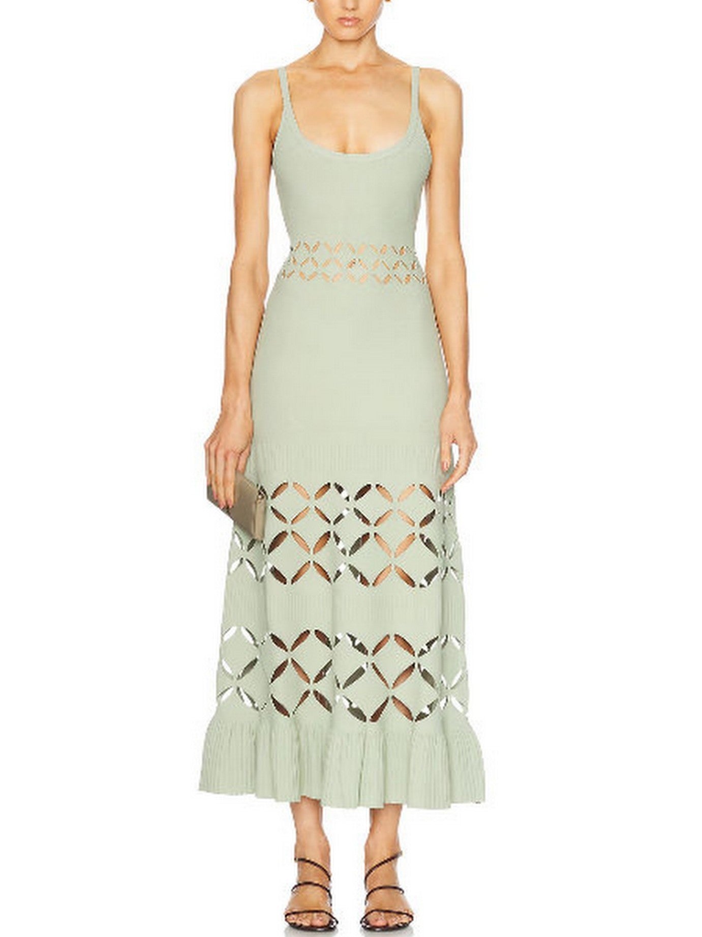 Cut-Out Long Knit Dress in Mint Green - Dresses