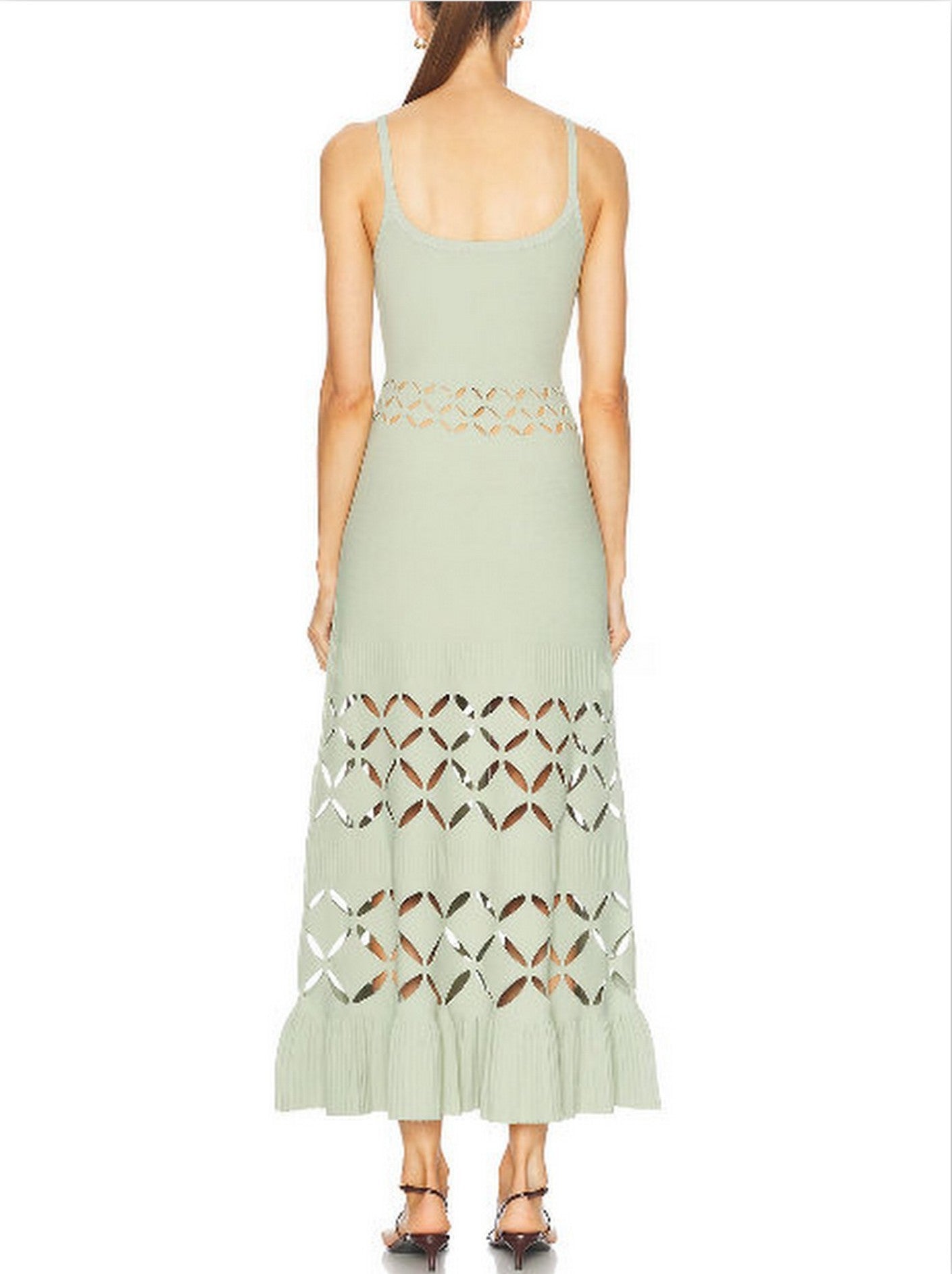 Cut-Out Long Knit Dress in Mint Green - Dresses