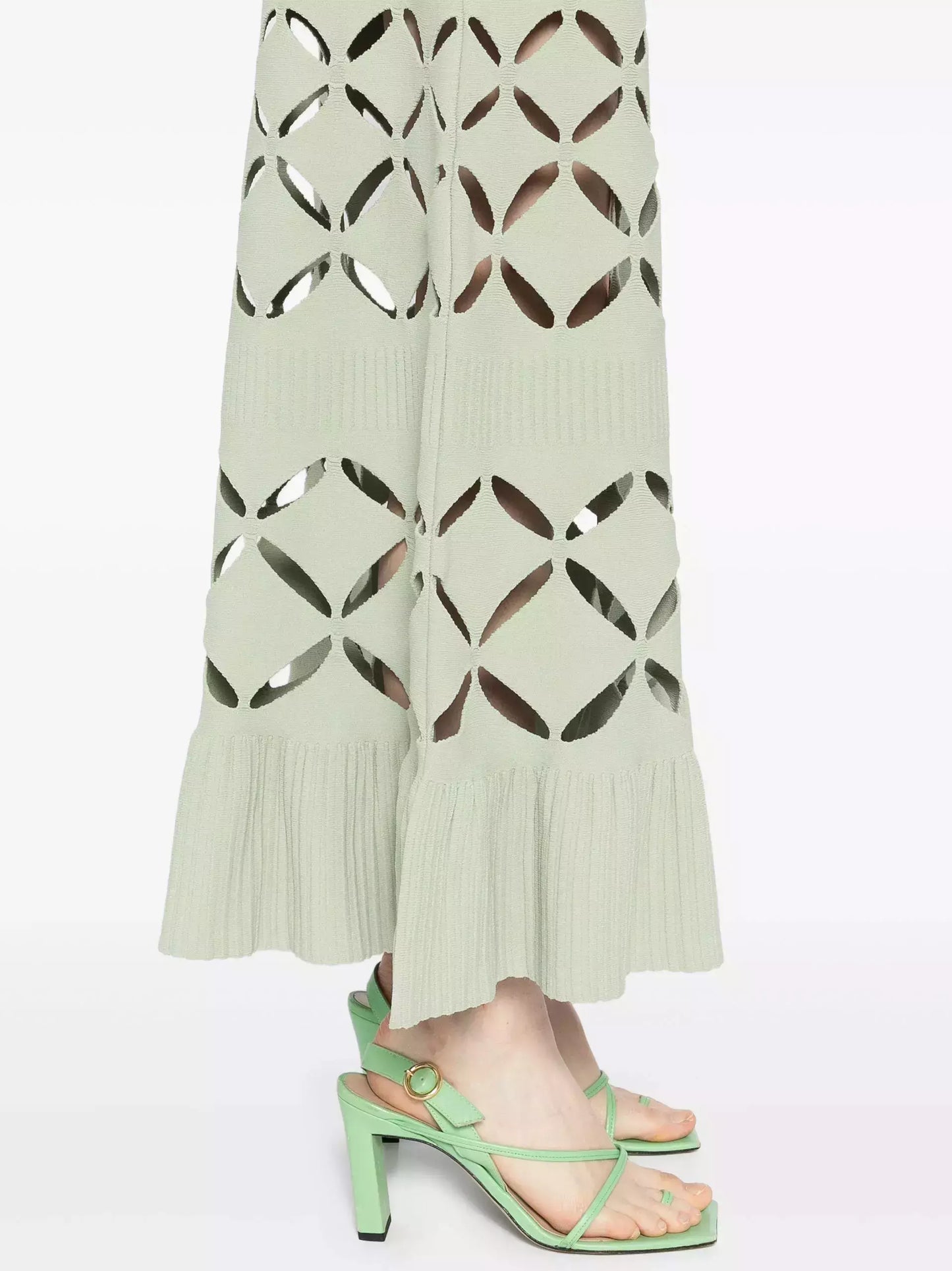Cut-Out Long Knit Dress in Mint Green - Dresses