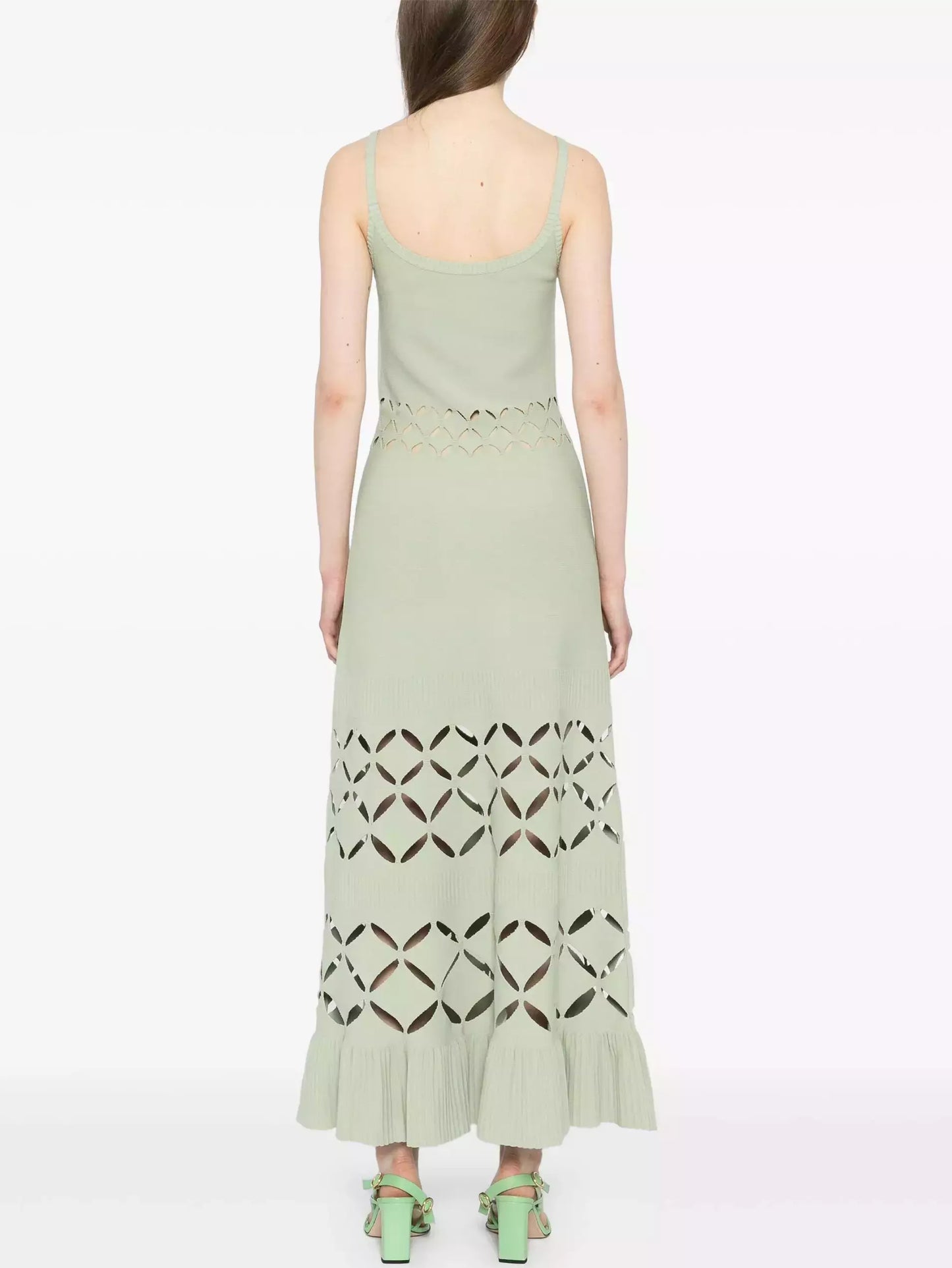 Cut-Out Long Knit Dress in Mint Green - Dresses