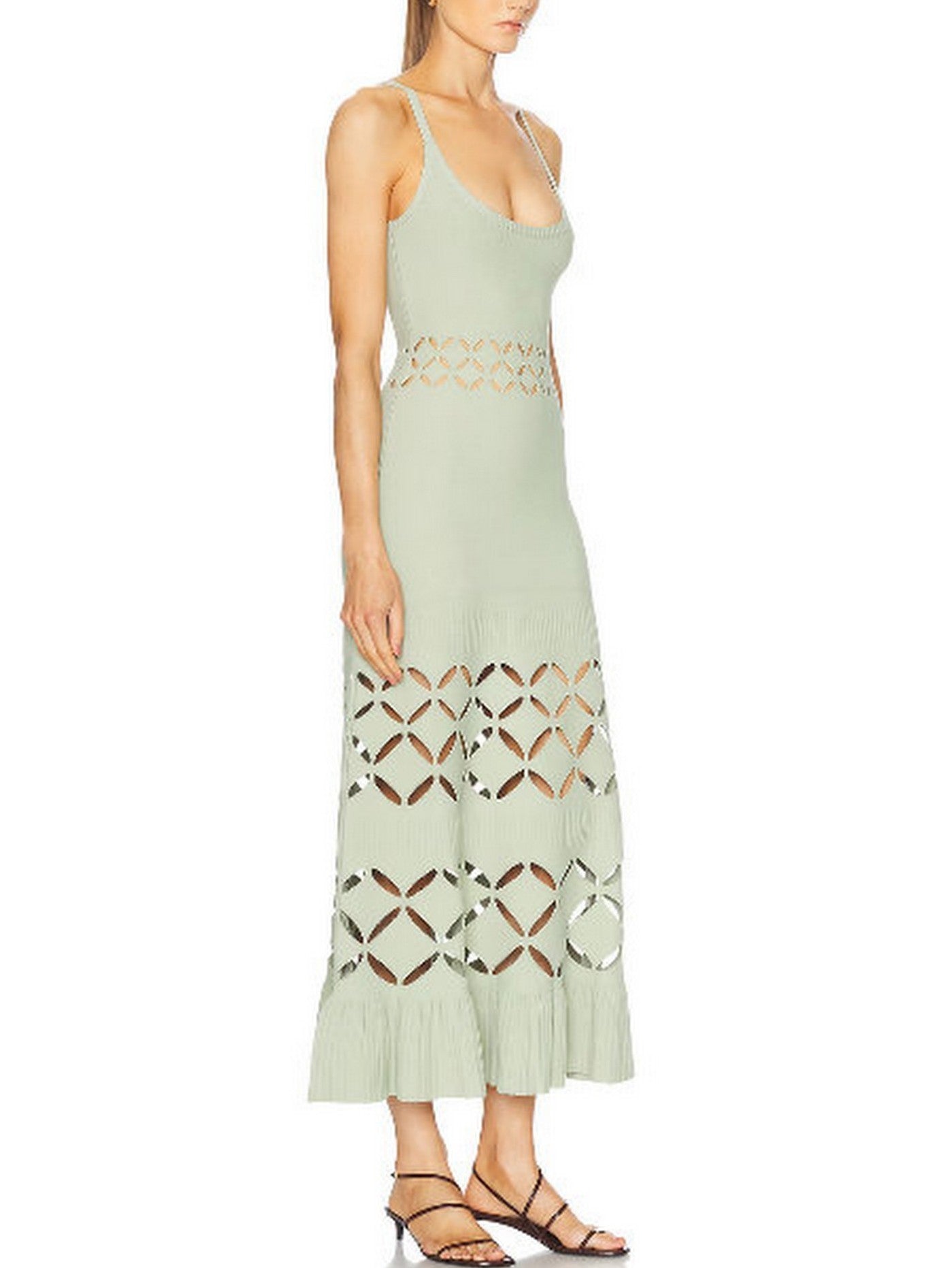 Cut-Out Long Knit Dress in Mint Green - Dresses