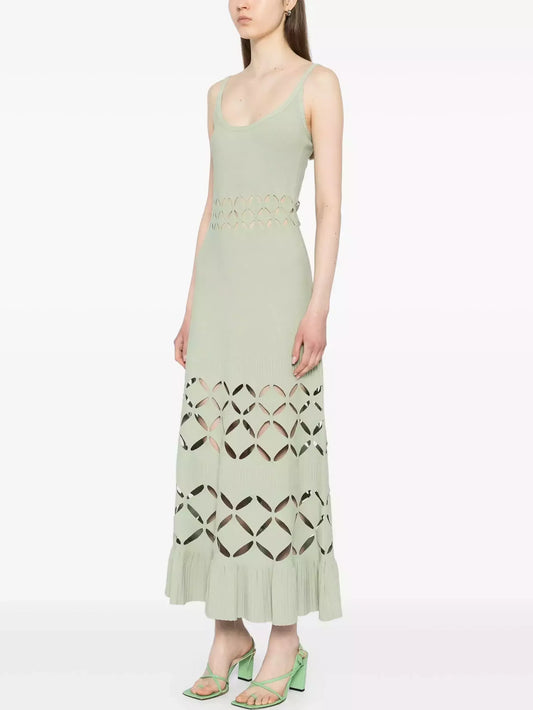 Cut-Out Long Knit Dress in Mint Green - Dresses