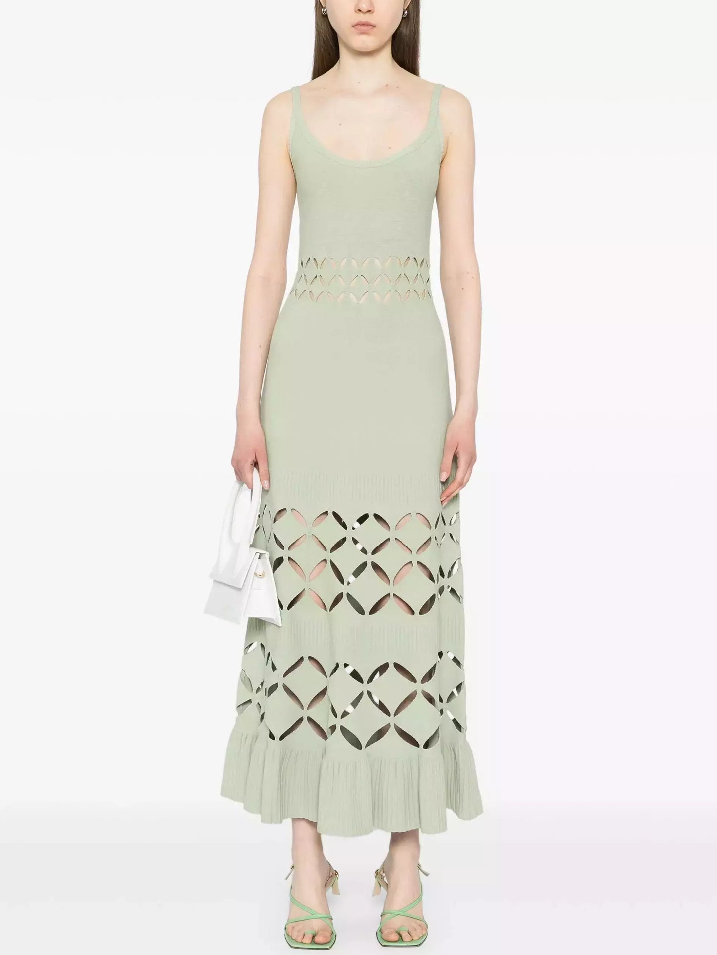 Cut-Out Long Knit Dress in Mint Green - S - Dresses