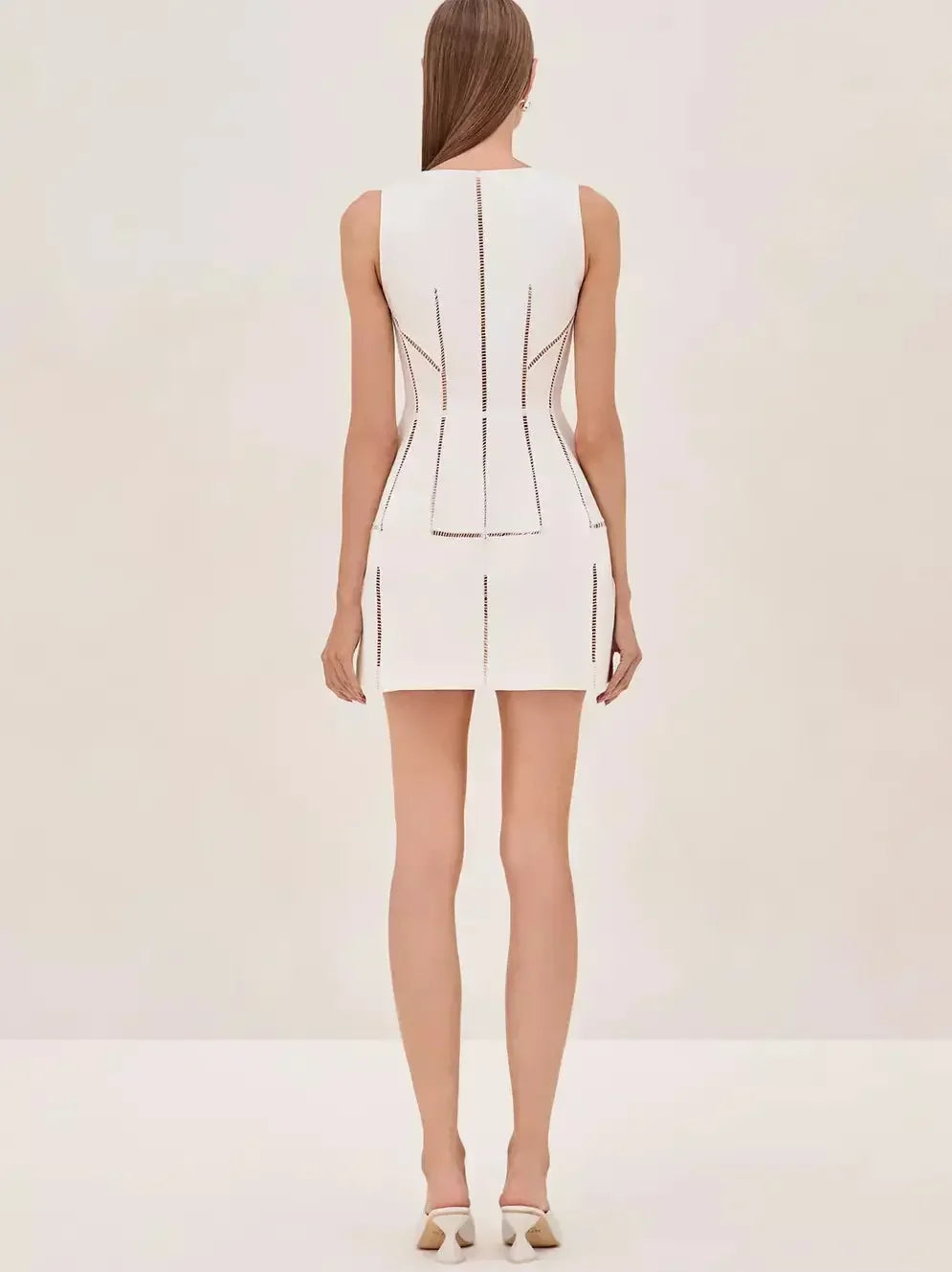 Cut-Out Structured Zip-Front Mini Dress in White - Dresses