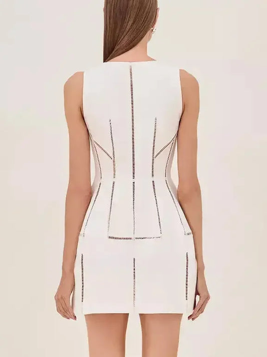Cut-Out Structured Zip-Front Mini Dress in White - Dresses