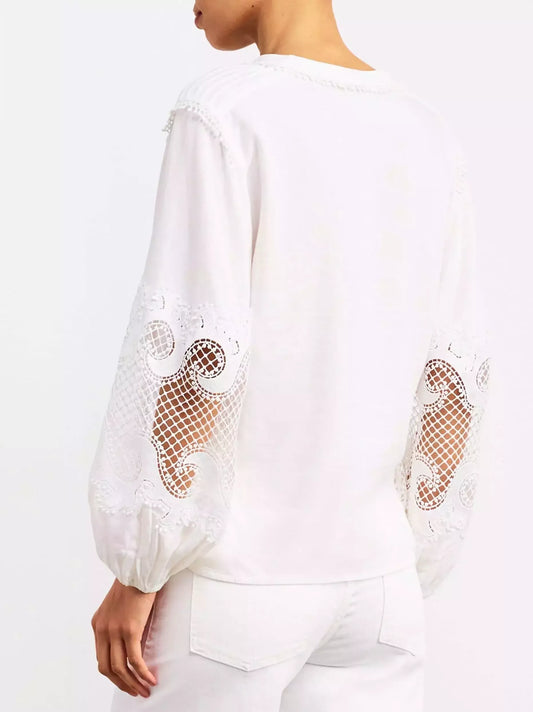 Cut-Out V-Neck White Blouse - Tops