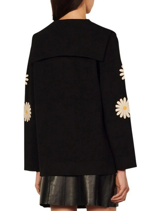 Daisy-Embroidered Polo Sailor Sweater - Sweaters & Knitwear
