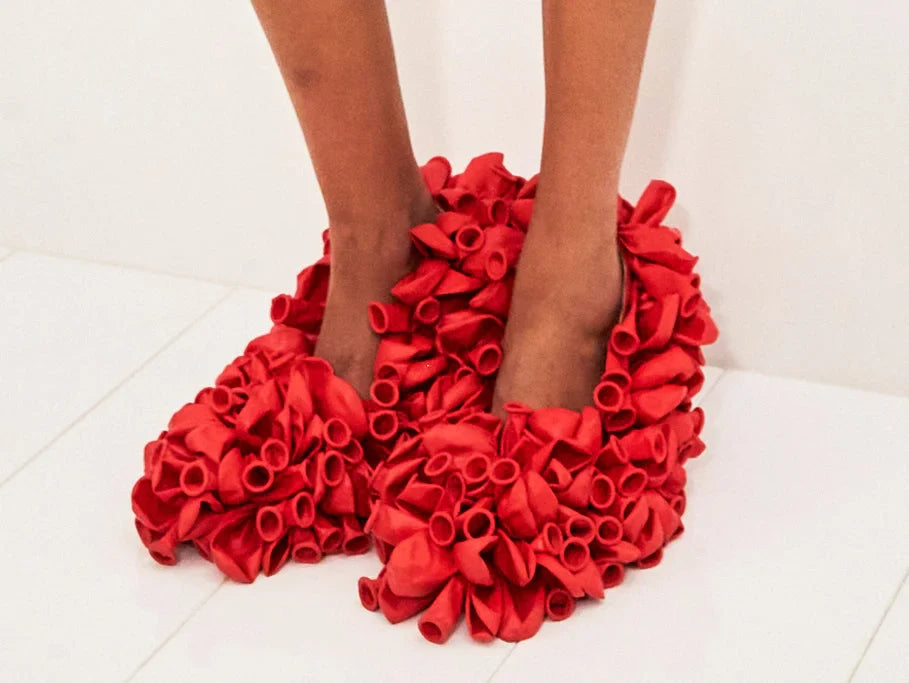 Deflated Balloon-Embellished Pumps - Footwear