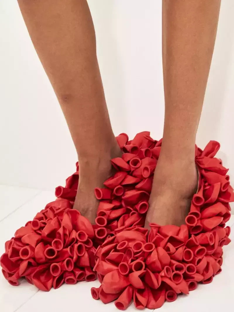Deflated Balloon-Embellished Pumps - Footwear