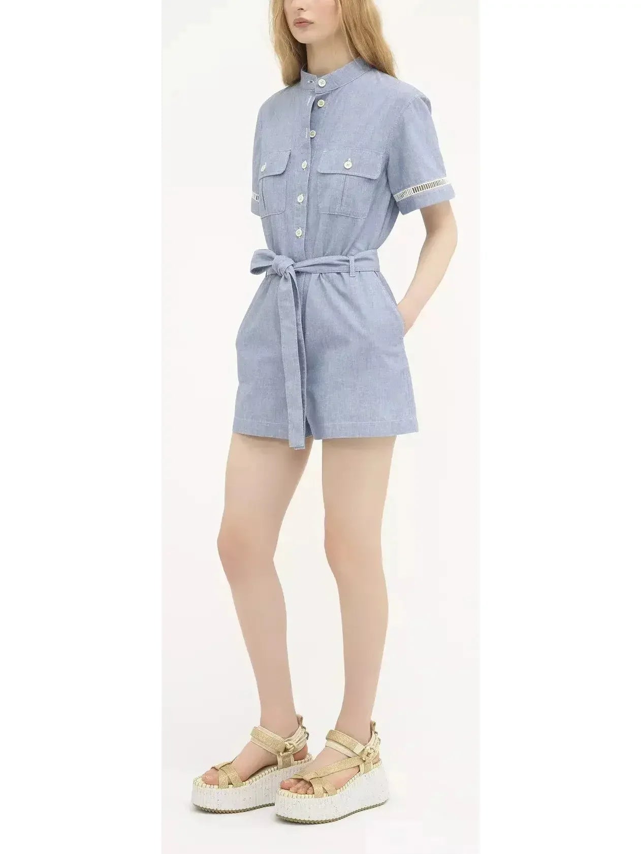 Denim Chambray Short-Sleeve Jumpsuit - Suits & Sets