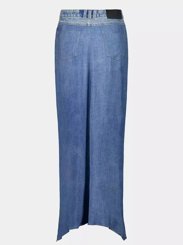 Woman in a black bodysuit paired with a stylish draped wrap skirt outfit