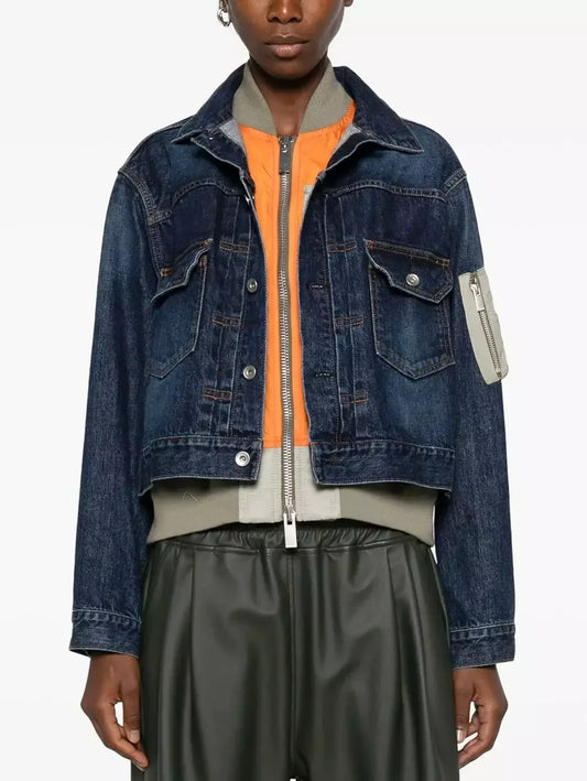 Denim Mix Layered Blouson Jacket - Small - Jackets