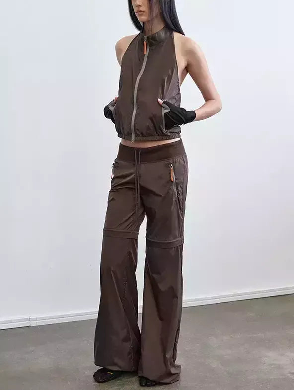 Detachable Color-Block Sporty Jacket in Brown - Jackets
