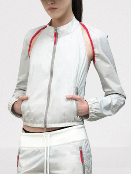 Detachable Color-Block Sporty Jacket in Brown - Jackets