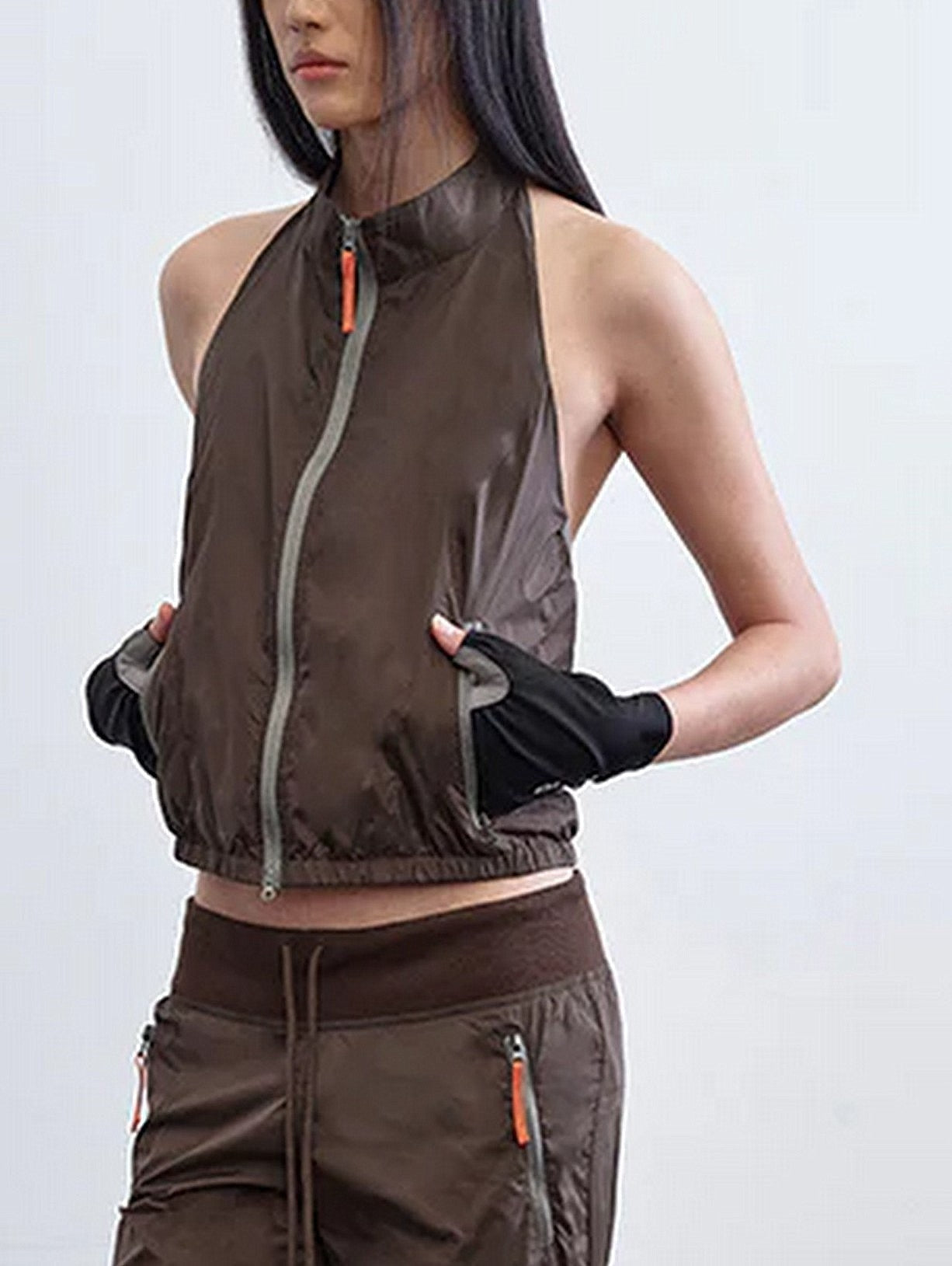 Detachable Color-Block Sporty Jacket in Brown - Small / Brown - Jackets