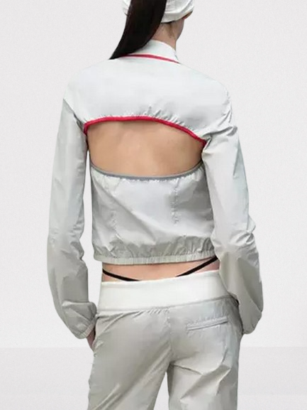 Detachable Color-Block Sporty Jacket in Light Grey - Jackets