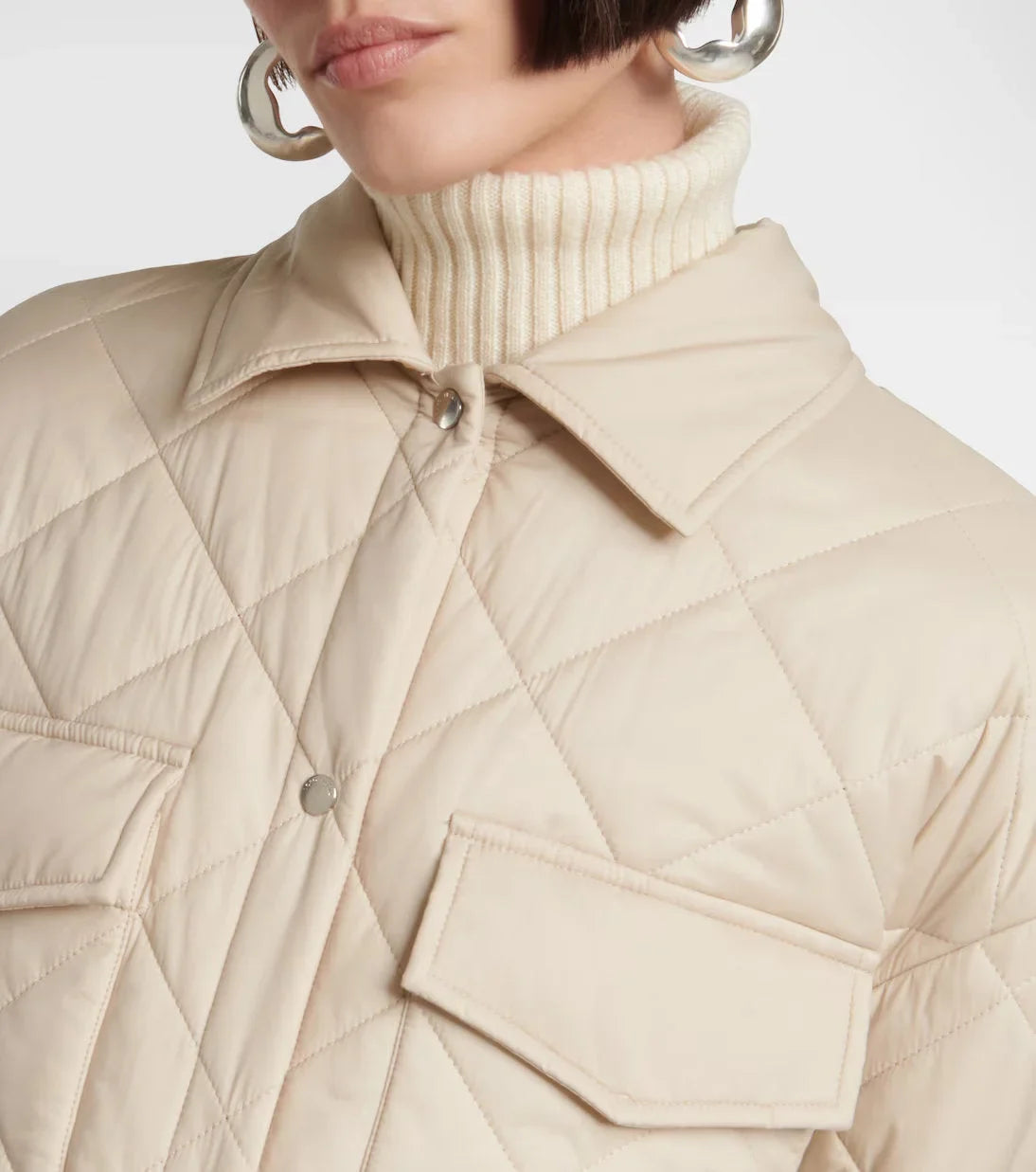 Diamond Quilted Jacket with Knit Collar - Jackets