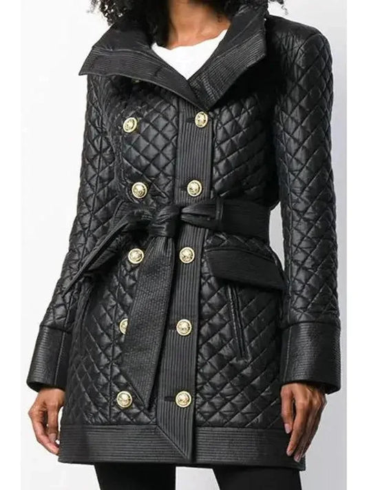 Diamond Quilted Leather Coat - Coats
