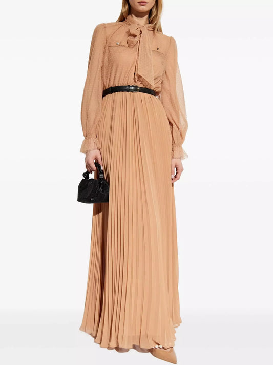 Dotted Mesh Gown with Neck-Tie - Dresses