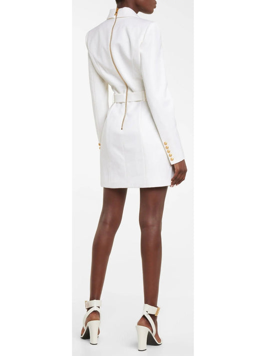 Double-Breasted Belted Blazer-Dress in White - Dresses