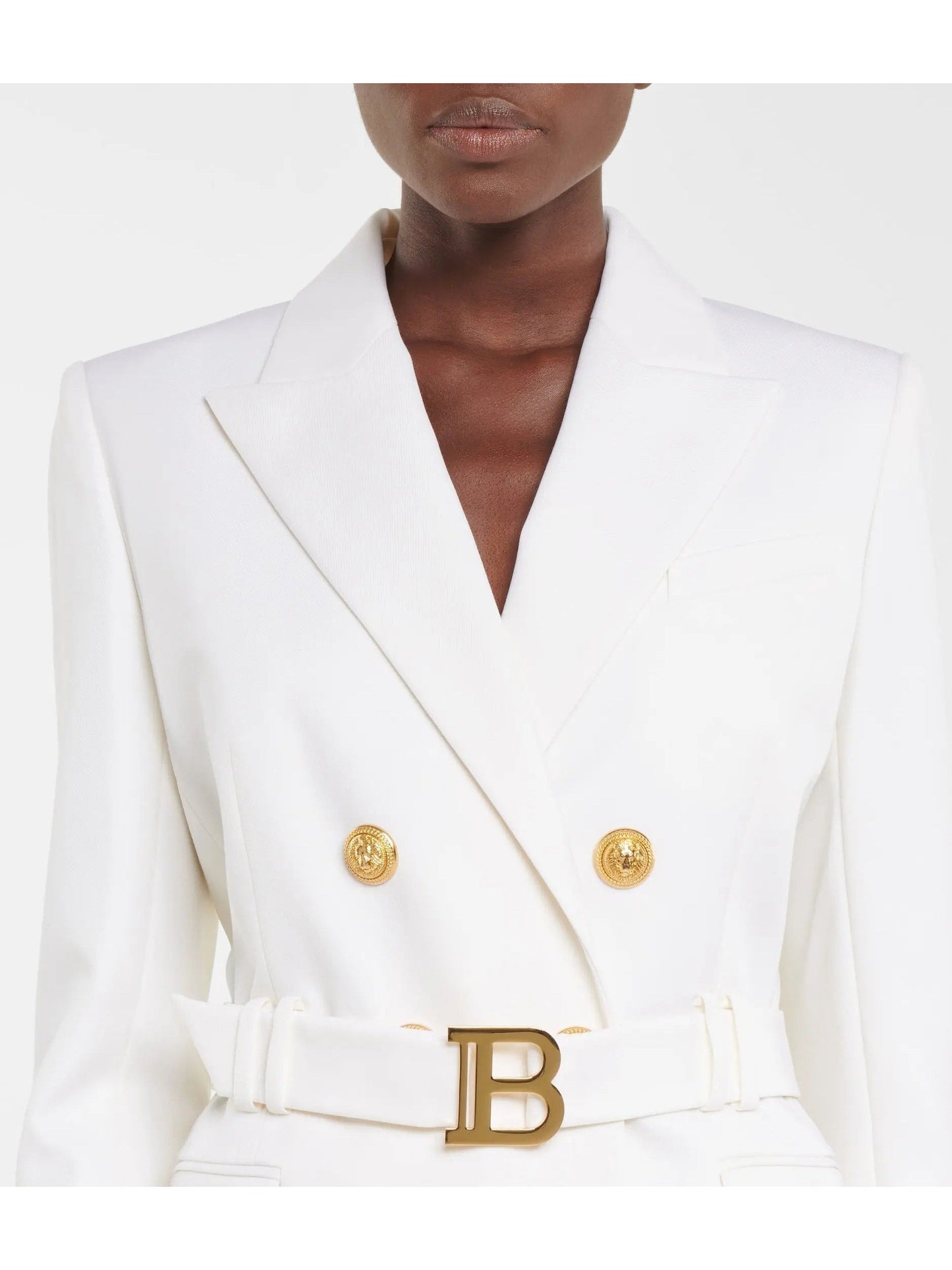 Double-Breasted Belted Blazer-Dress in White - Dresses