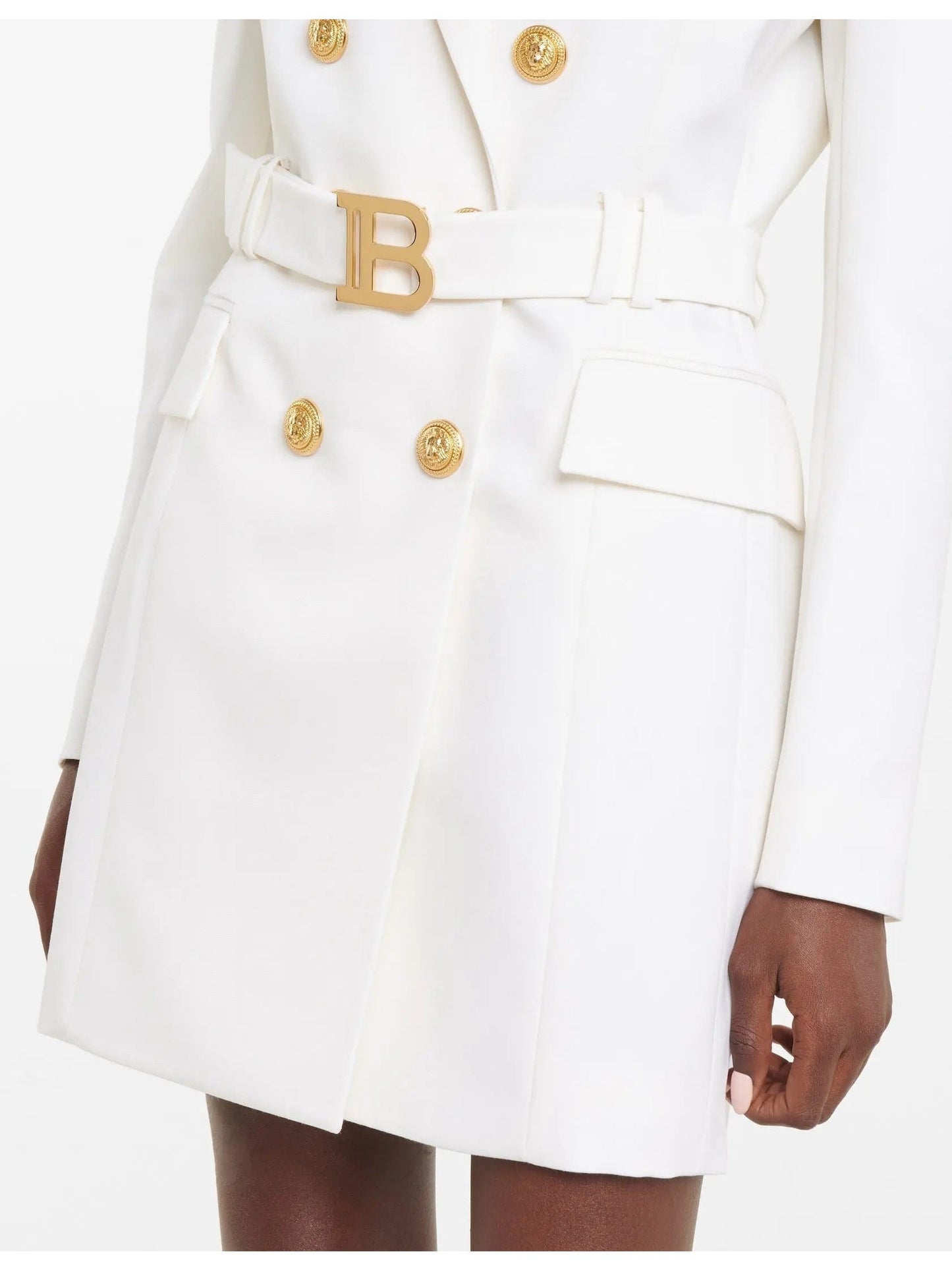 Double-Breasted Belted Blazer-Dress in White - Dresses