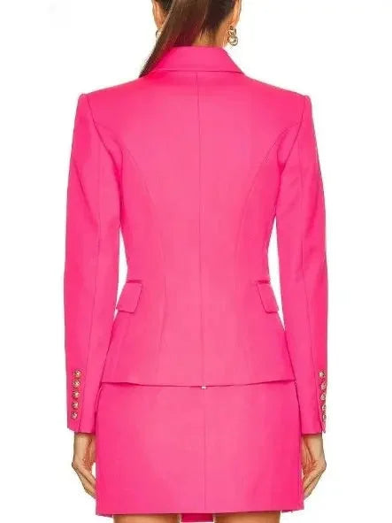 Double-Breasted Blazer and Skirt Set in Fuchsia Pink - Suits & Sets