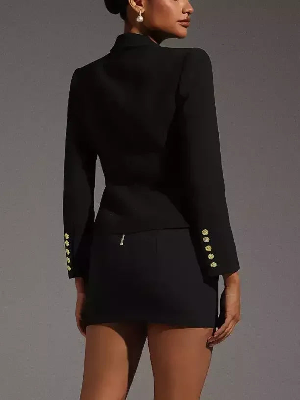 Double-Breasted Blazer and Suspender Mini Skirt Set - Suits & Sets
