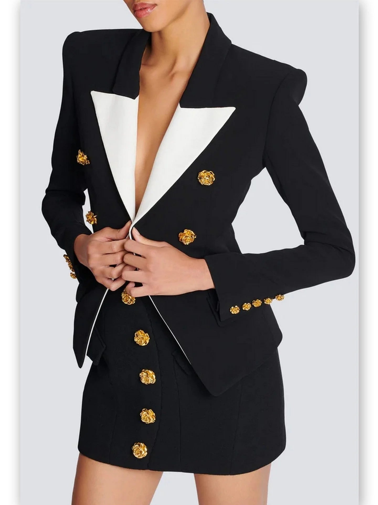 Double-Breasted Blazer and Suspender Mini Skirt Set - Suits & Sets