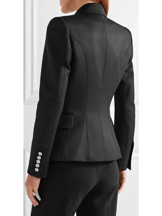 Double-Breasted Blazer with Silver Lion Head Buttons Black - Jackets