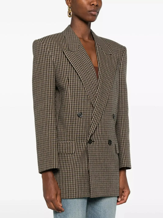 Double-Breasted Check Wool-Blend Blazer - Jackets