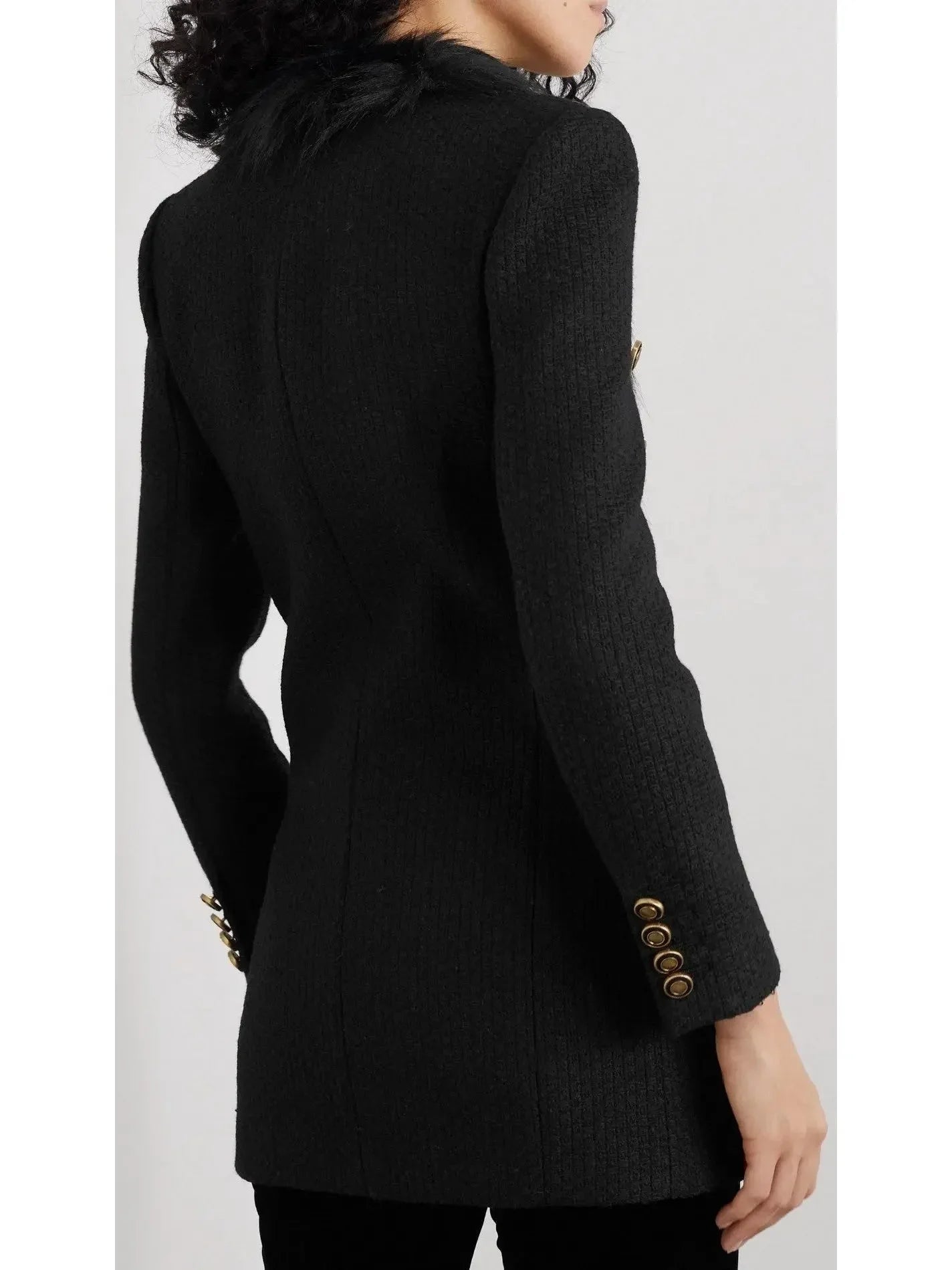 Double-Breasted Faux Fur-Trimmed Wool-Blend Tweed Blazer - Jackets