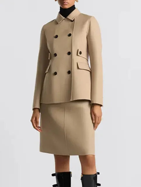 Double-Breasted Fitted Beige Cotton Jacket - Jackets