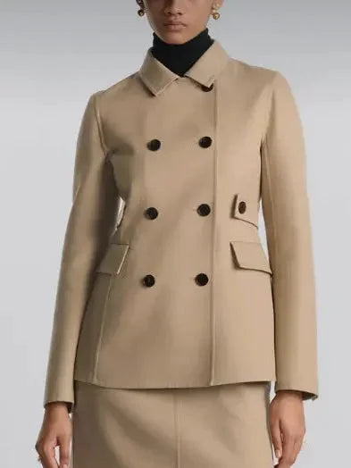 Double-Breasted Fitted Beige Cotton Jacket - Jackets