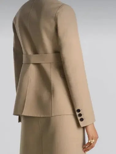 Double-Breasted Fitted Beige Cotton Jacket - Jackets