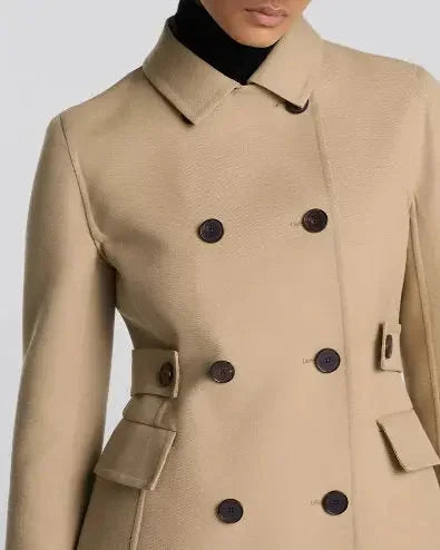 Double-Breasted Fitted Beige Cotton Jacket - Jackets