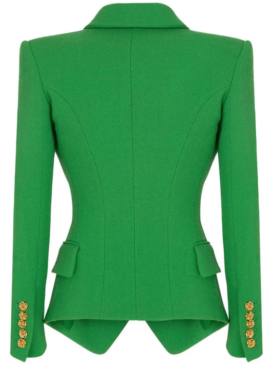 Double-Breasted Gold Button Embellished Blazer in Green - Jackets