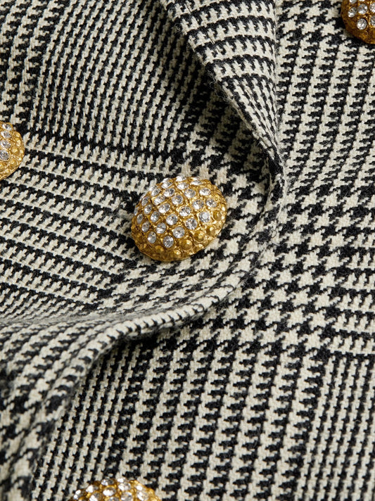 Double-Breasted Houndstooth Wool Blazer - Jackets