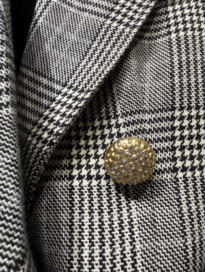 Double-Breasted Houndstooth Wool Blazer - Jackets