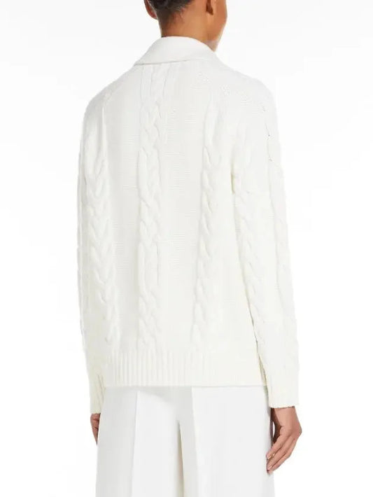 Double-Breasted Knit Pea Coat Jacket in Vanilla - Jackets