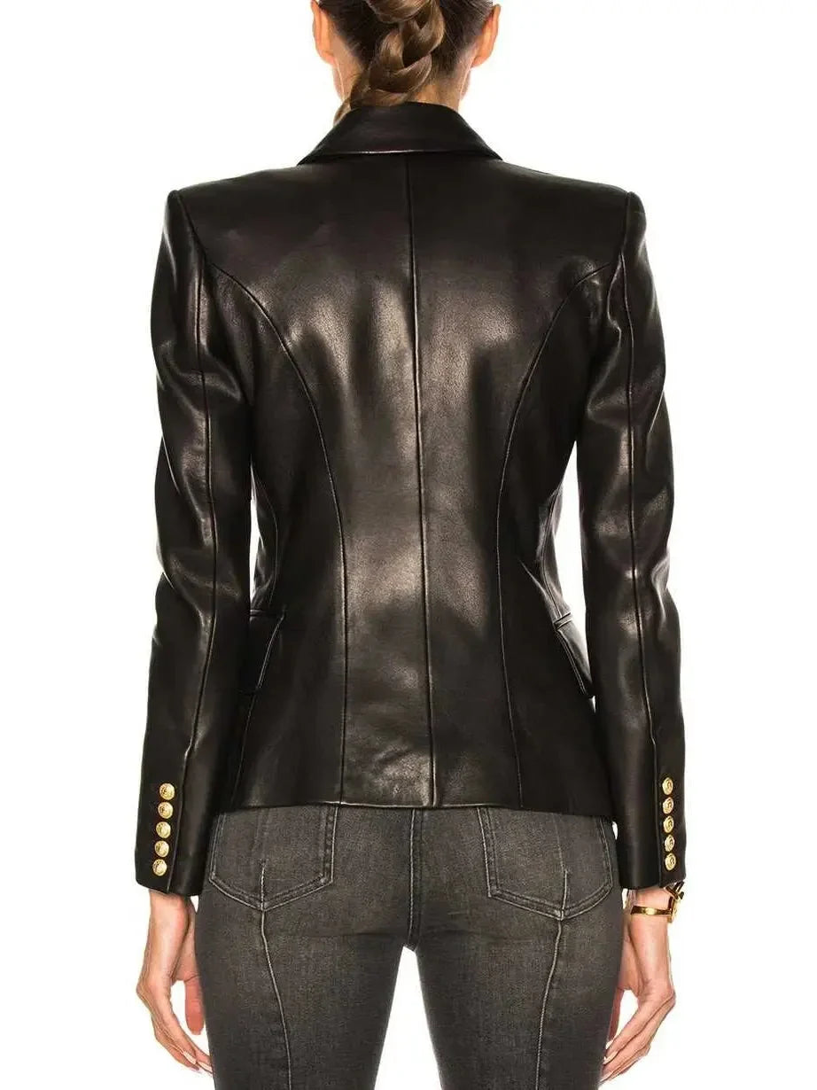 Double-Breasted Leather Blazer - Jackets