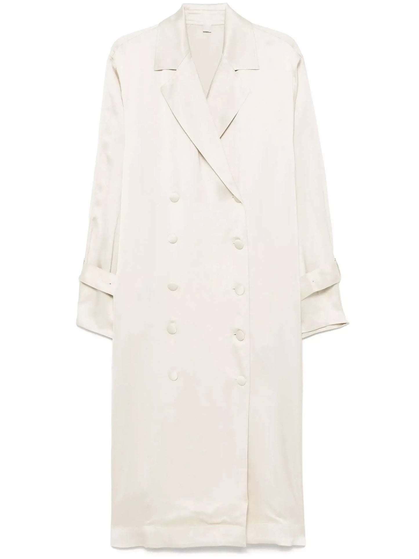 Double-Breasted Long Satin Trench Coat - Coats