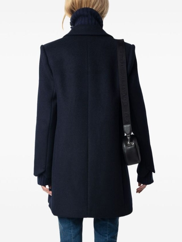 Double-Breasted Navy Wool-Blend Pea Coat - Coats