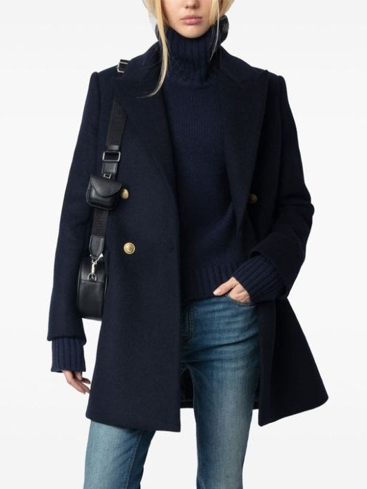 Double-Breasted Navy Wool-Blend Pea Coat - Coats